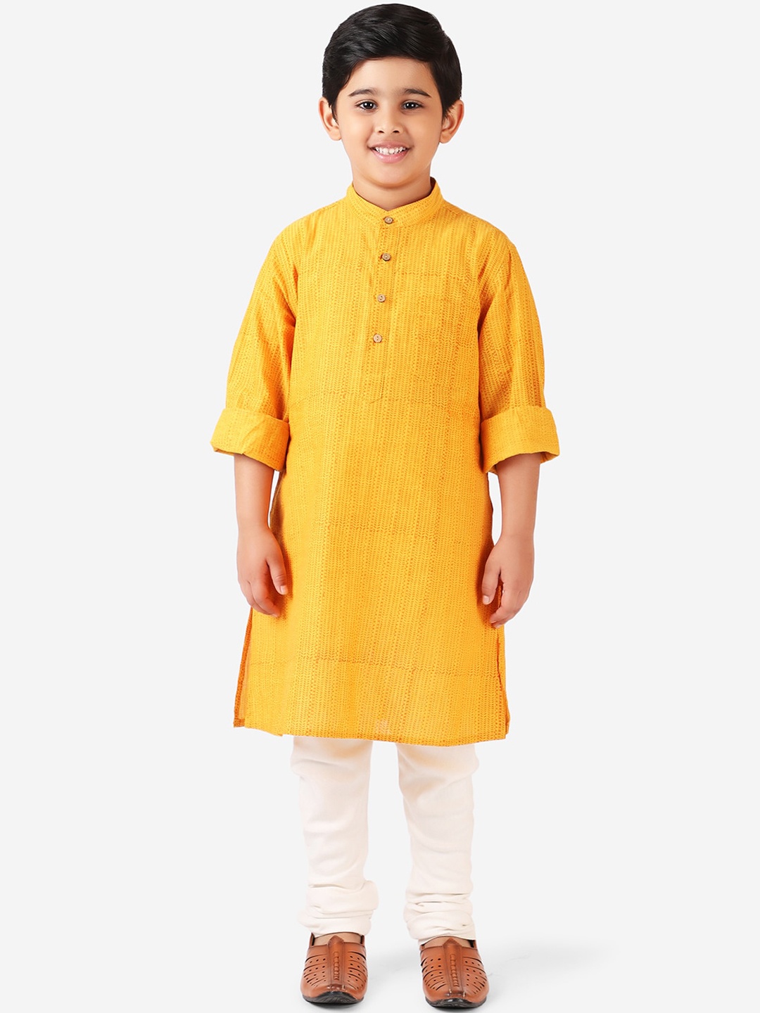 

Fabindia Boys Mustard Yellow Printed Kurta