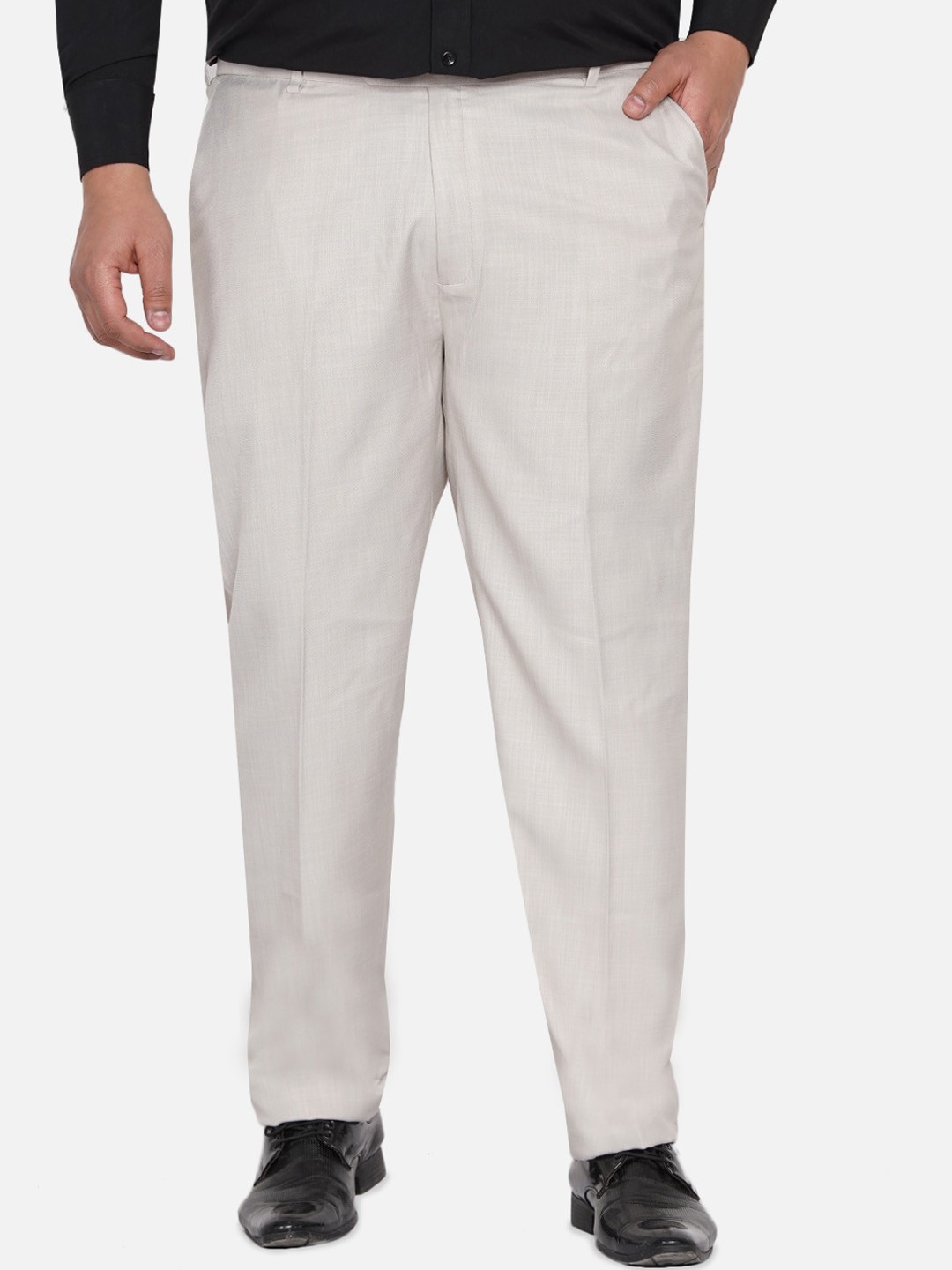 

John Pride Men Plus Size Regular Fit Formal Trousers, Beige