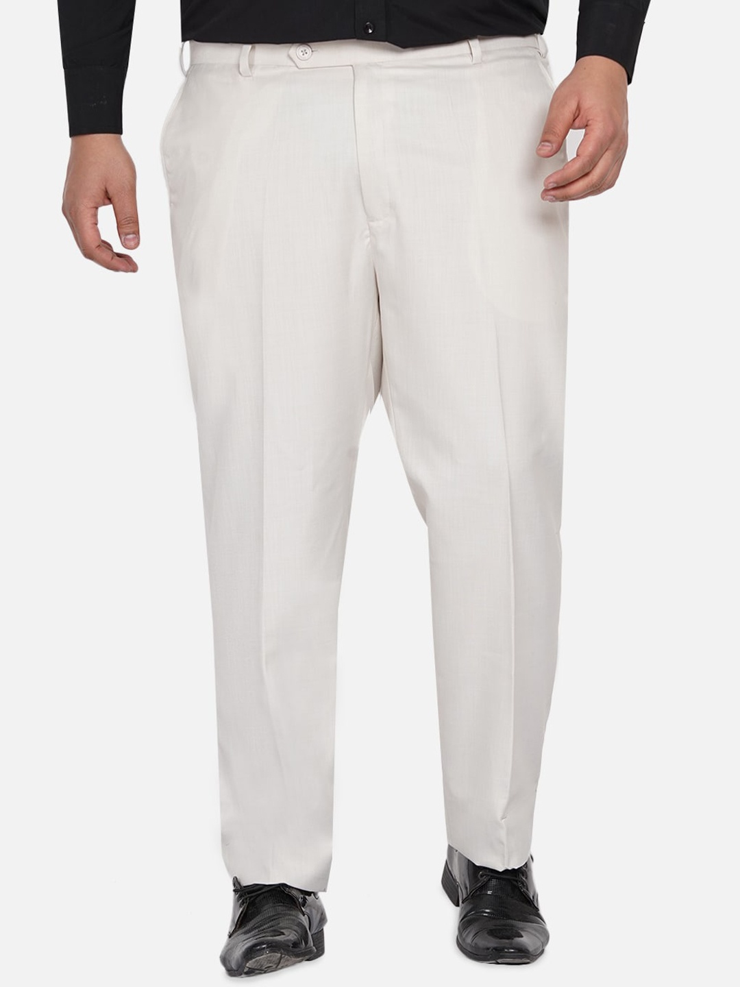 

John Pride Men Plus Size Cream-Coloured Cotton Trousers