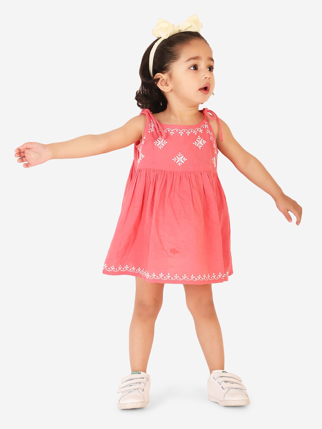 

Fabindia Pink Floral A-Line Dress