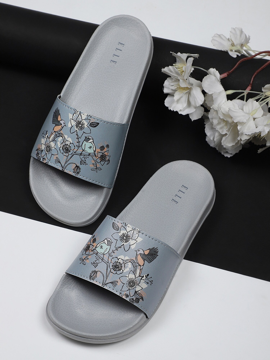 

ELLE Women Grey & Black Printed Sliders