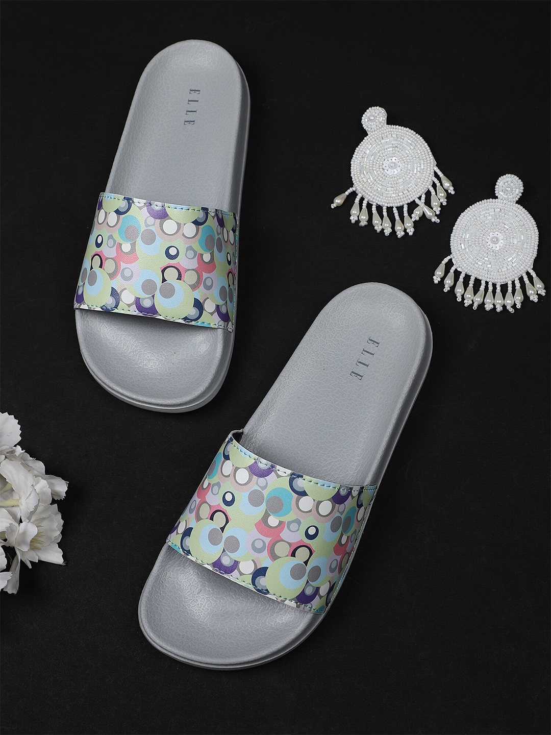 

ELLE Women Grey & Purple Printed Sliders