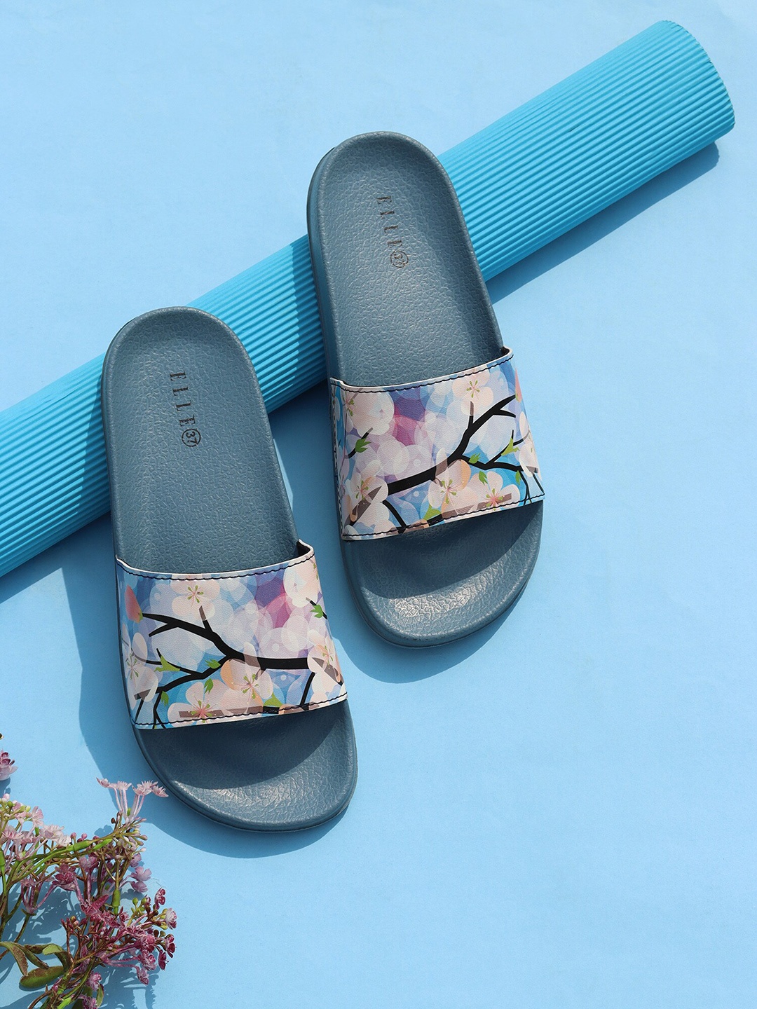 

ELLE Women Blue & Pink Printed Sliders