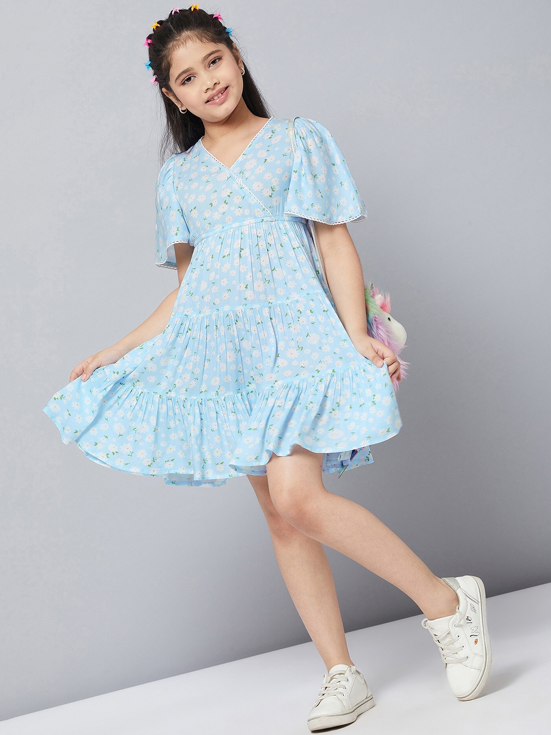 

Stylo Bug Girls Blue Floral Printed Cotton Empire Dress