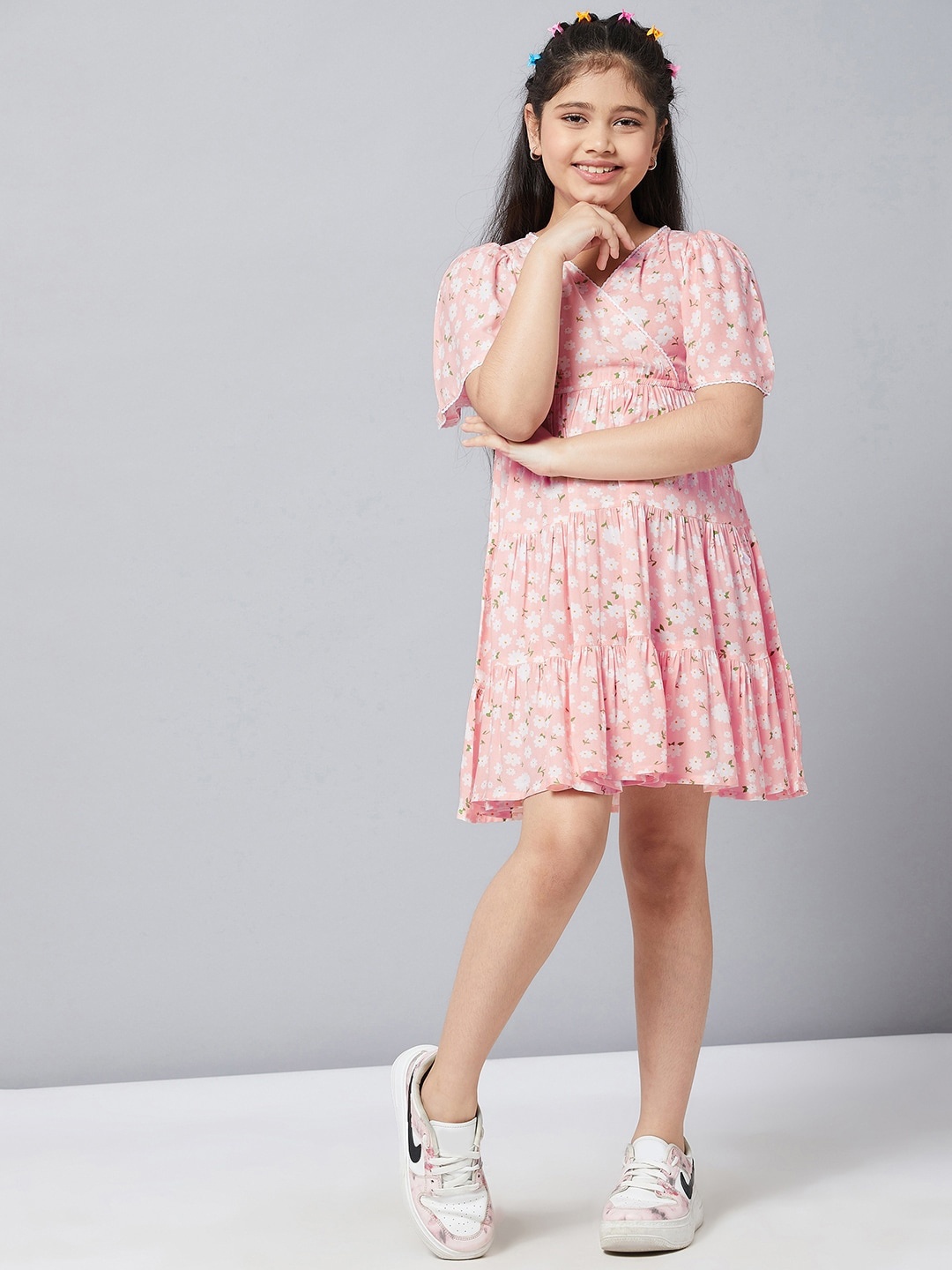 

Stylo Bug Girls Peach-Coloured Floral Printed Cotton Dress