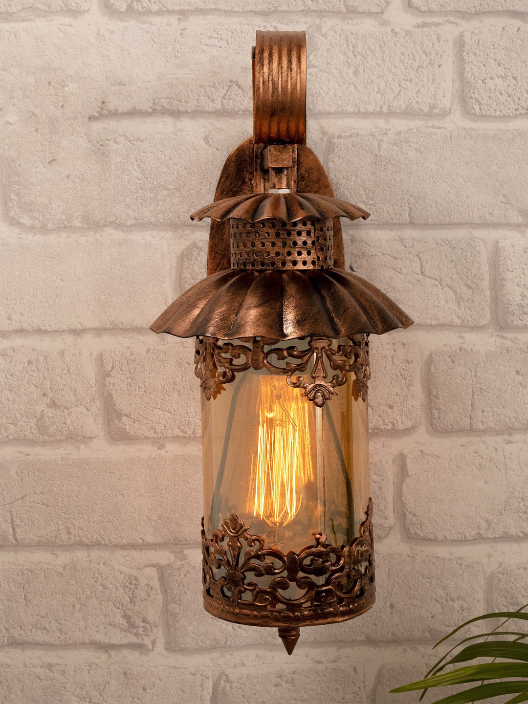 

Homesake Copper Toned Oil Rubbed Rust Finish Wall Filgree Cylinder Lamp