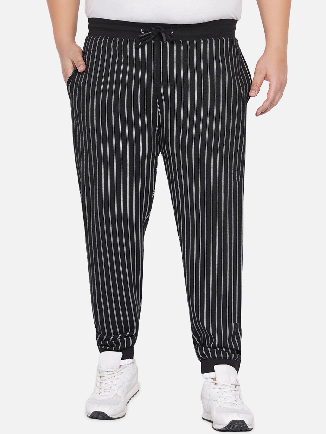 

John Pride Men Black & White Striped Relaxed-Fit Plus Size Joggers