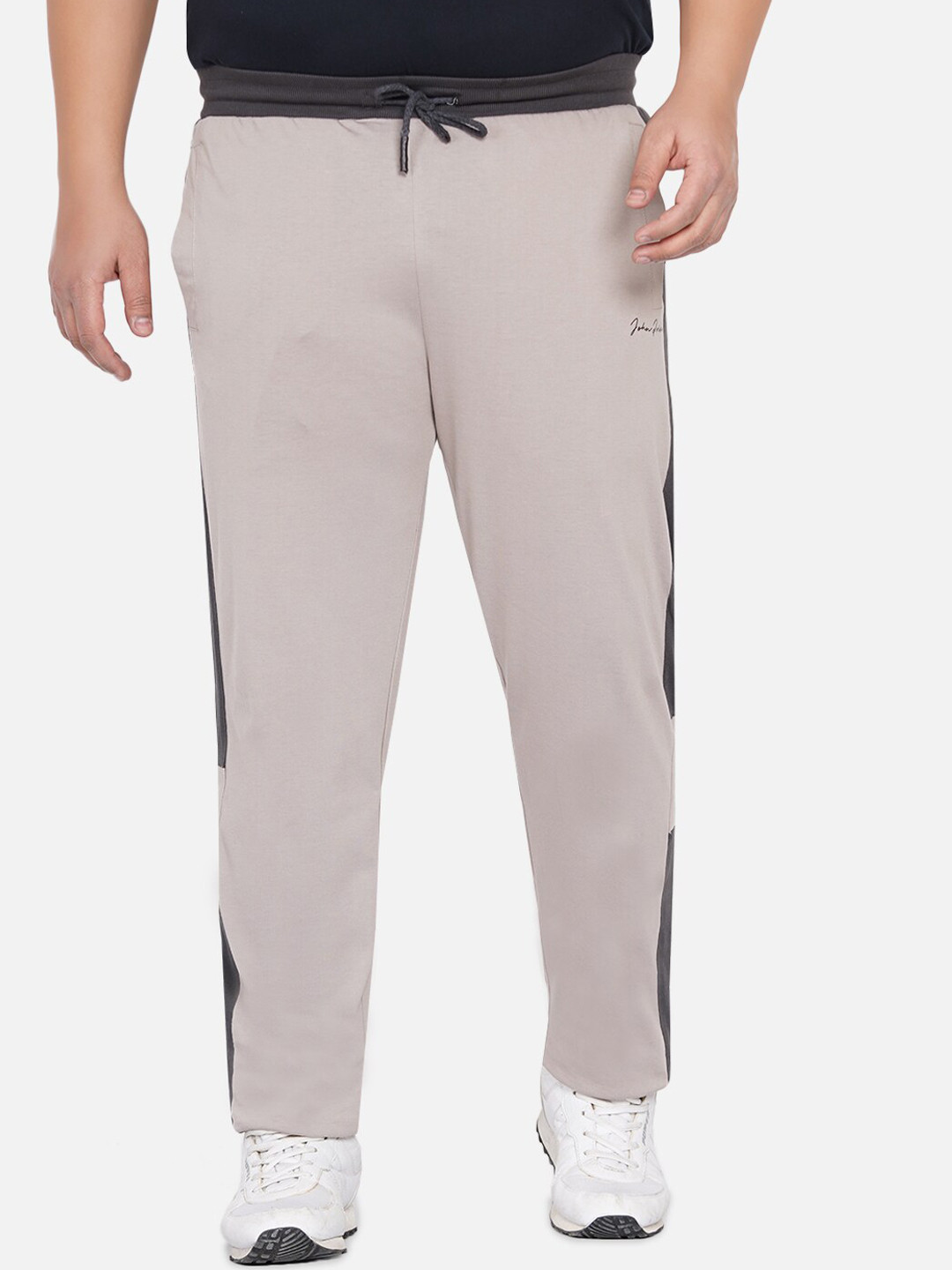 

John Pride Men Grey Plus Size Solid Track Pant