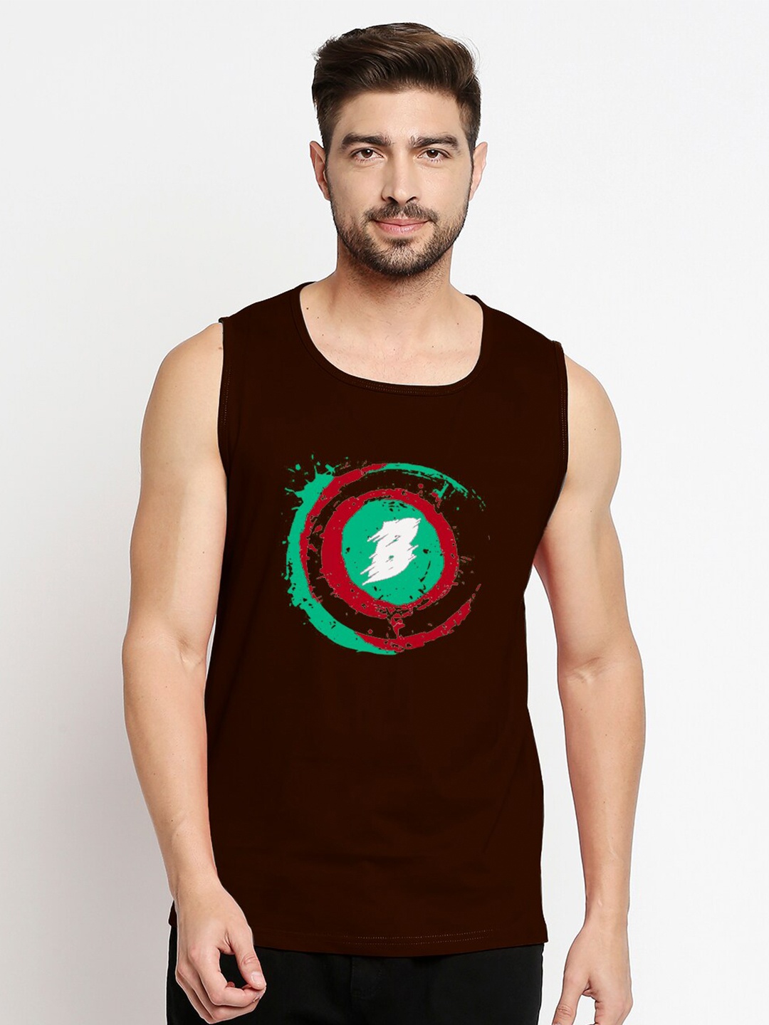

Blacksmith Men Brown Printed Cotton Training or Gym T-shirt