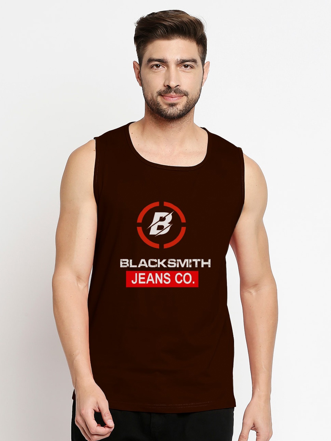 

Blacksmith Men Brown Typography Printed Training or Gym T-shirt
