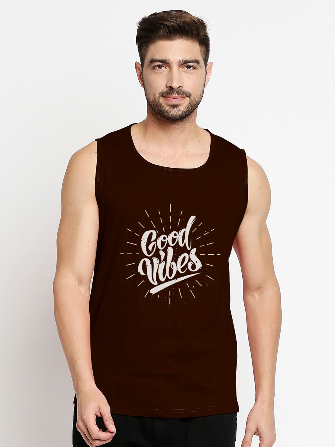 

Blacksmith Men Brown & Off-white Typography Printed Cotton Training or Gym T-shirt
