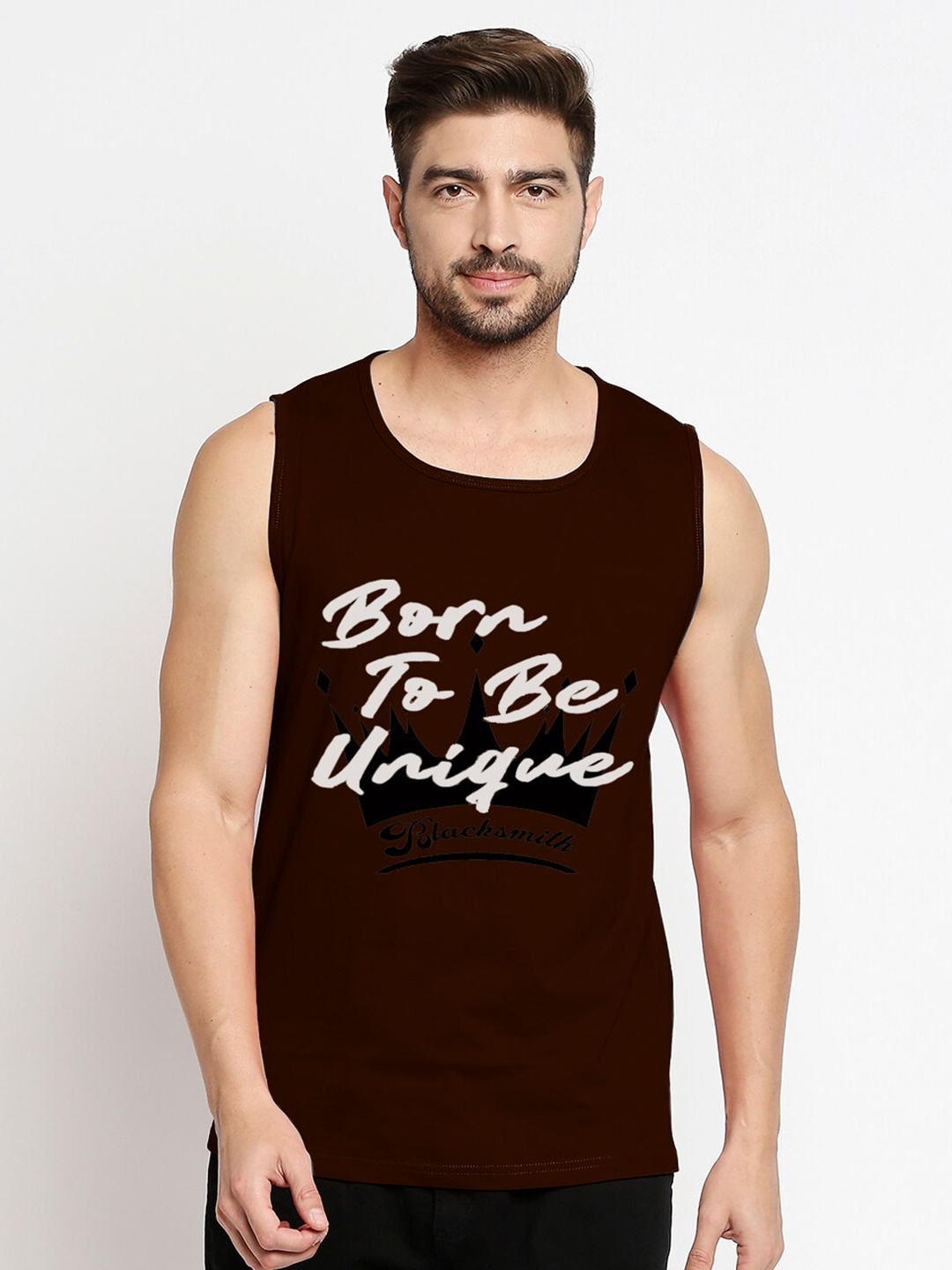 

Blacksmith Men Brown Typography Printed Cotton Training or Gym T-shirt
