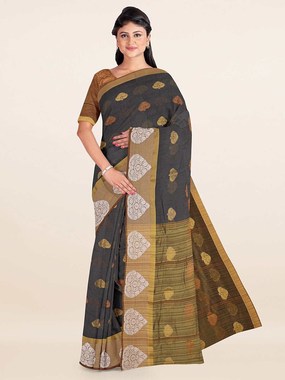 

Pothys Grey & White Woven Design Saree