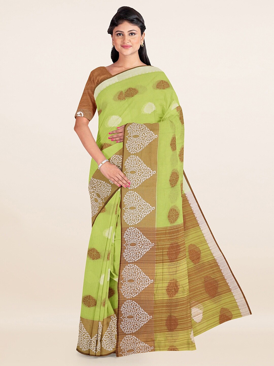 

Pothys Green & Bronze-Toned Ethnic Motifs Zari Saree