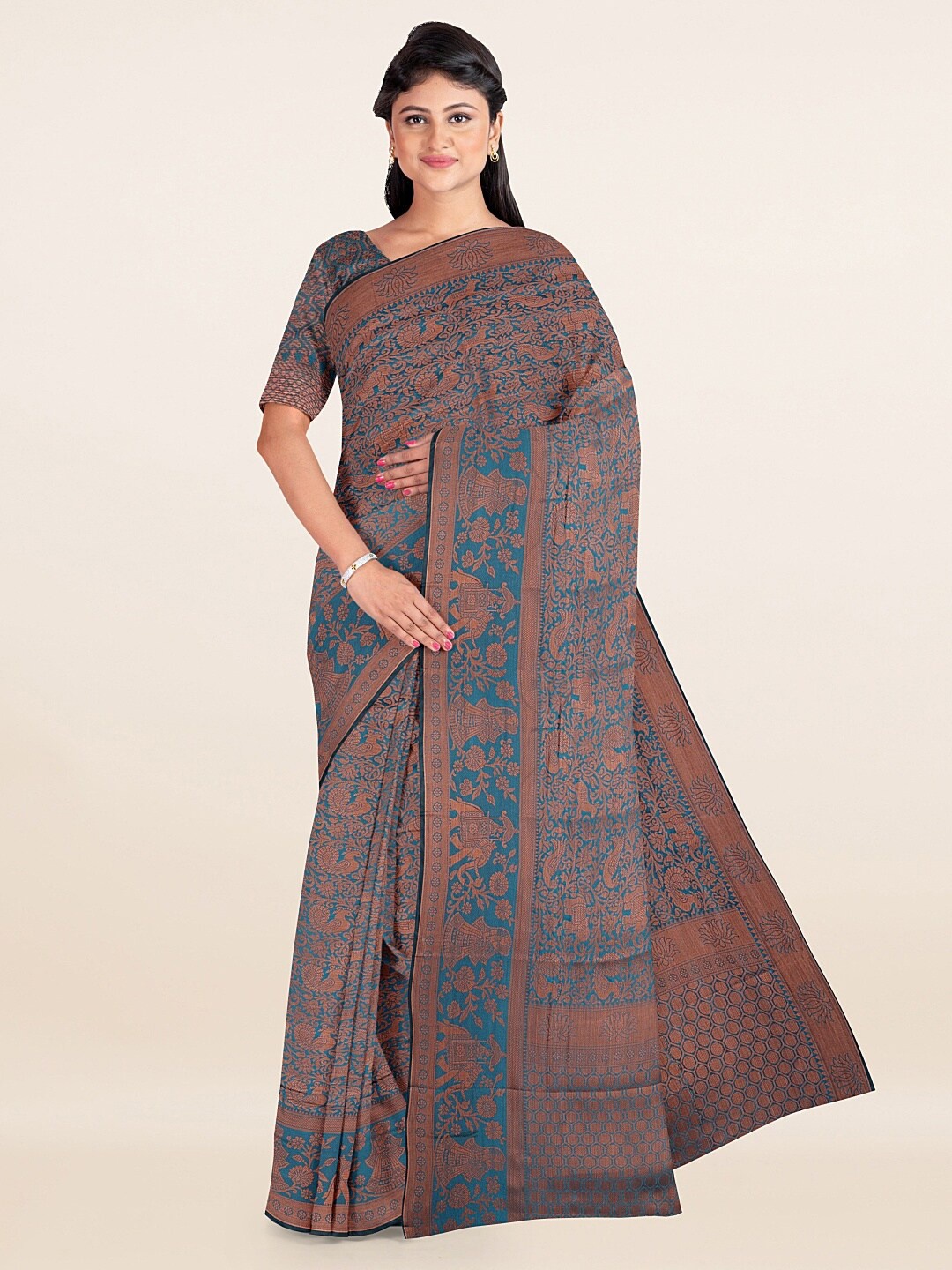 

Pothys Blue & Brown Woven Design Jute Silk Saree