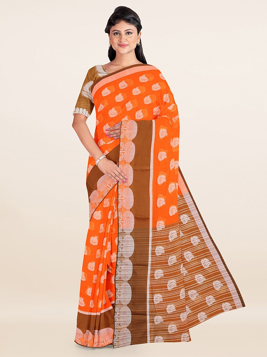 

Pothys Orange & Brown Ethnic Motifs Saree