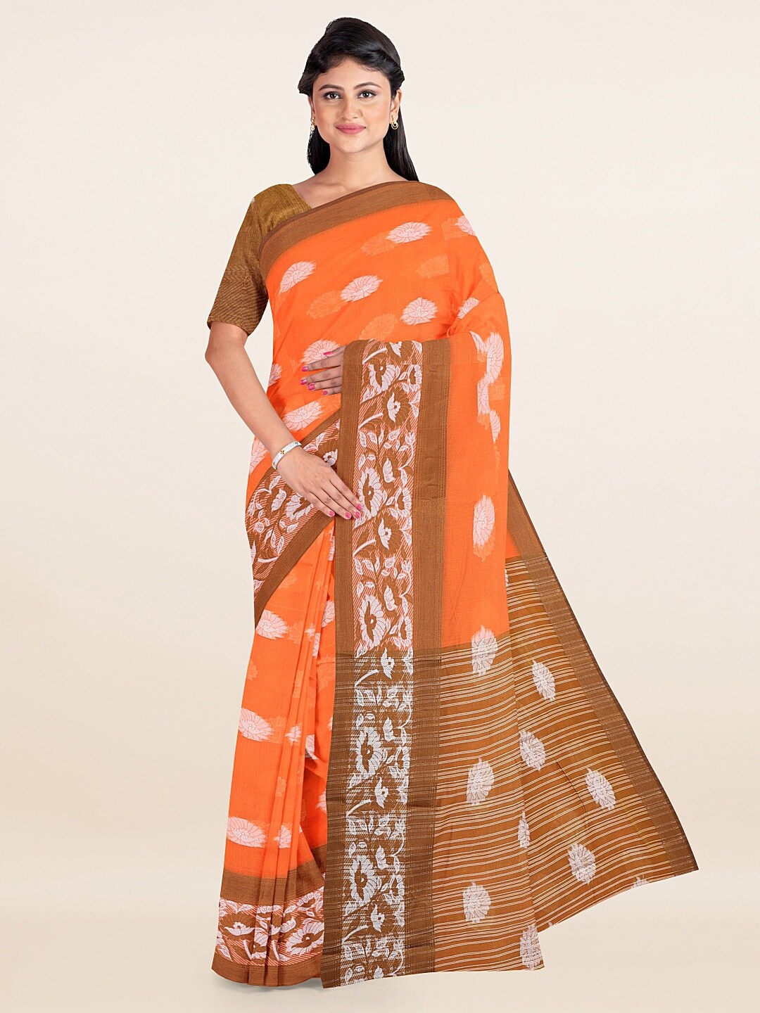 

Pothys Orange & Brown Ethnic Motifs Saree