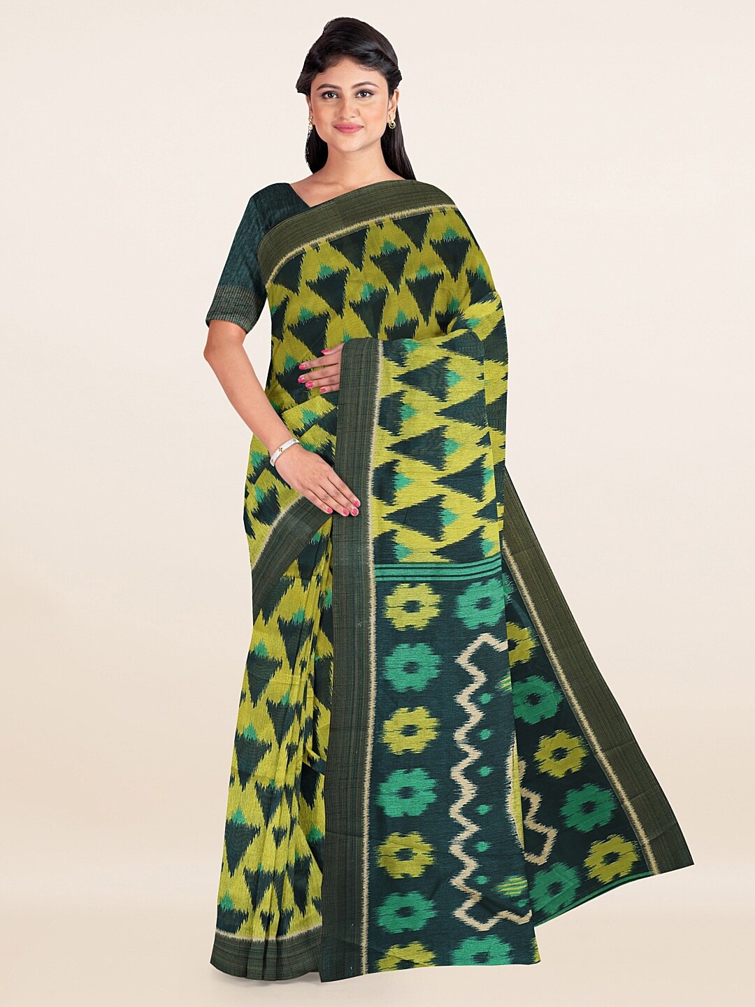 

Pothys Green & Navy Blue Printed Saree