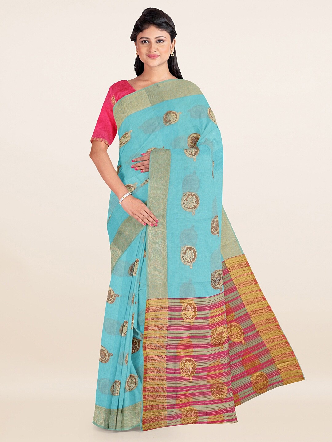

Pothys Blue & Pink Woven Design Zari Saree