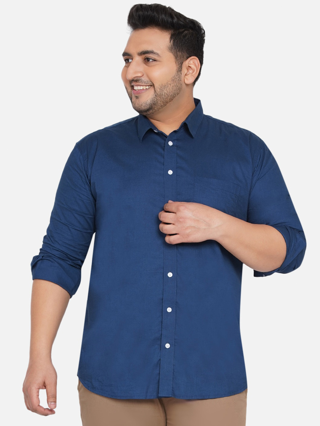 

John Pride Men Plus Size Navy Blue Casual Shirt