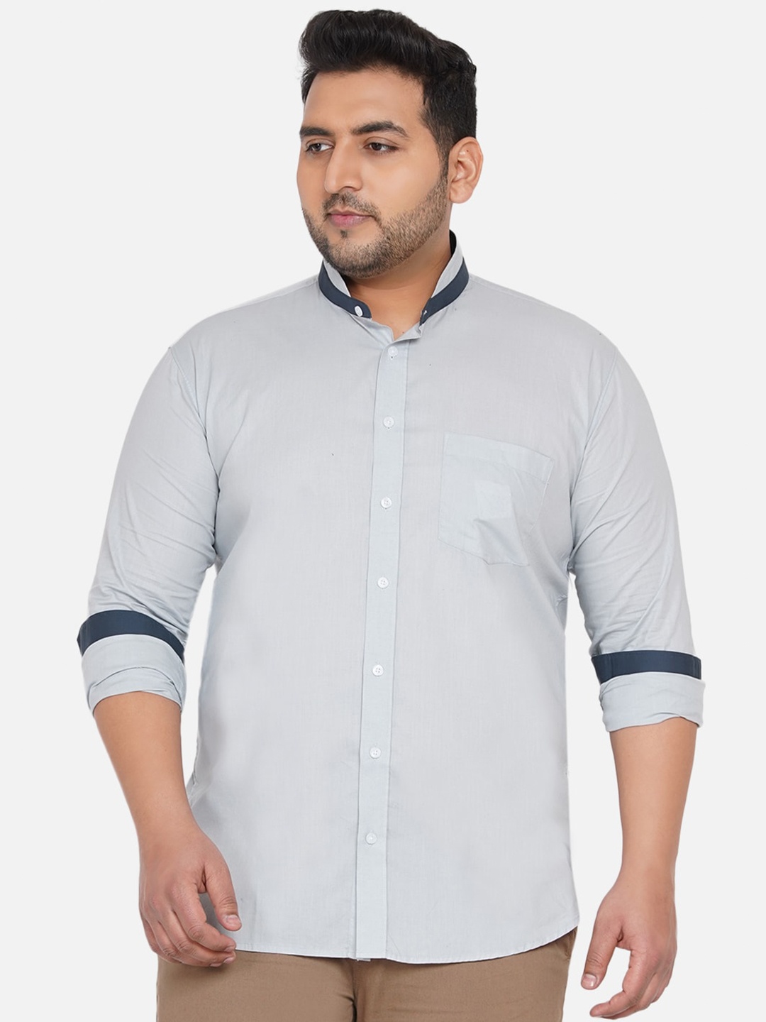 

John Pride Men Plus Size Grey Cotton Casual Shirt
