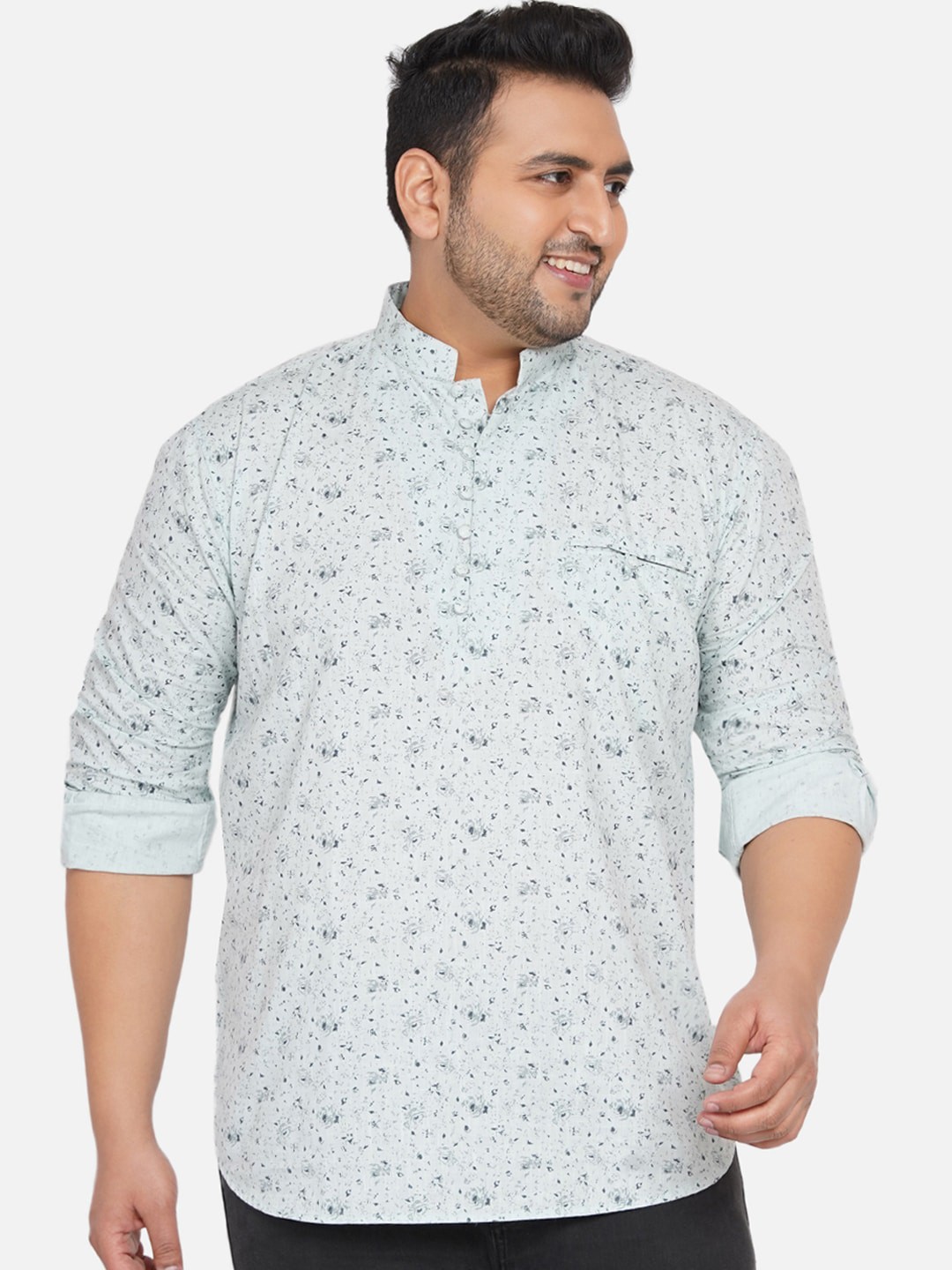 

John Pride Men Plus Size Blue Floral Printed Casual Cotton Shirt