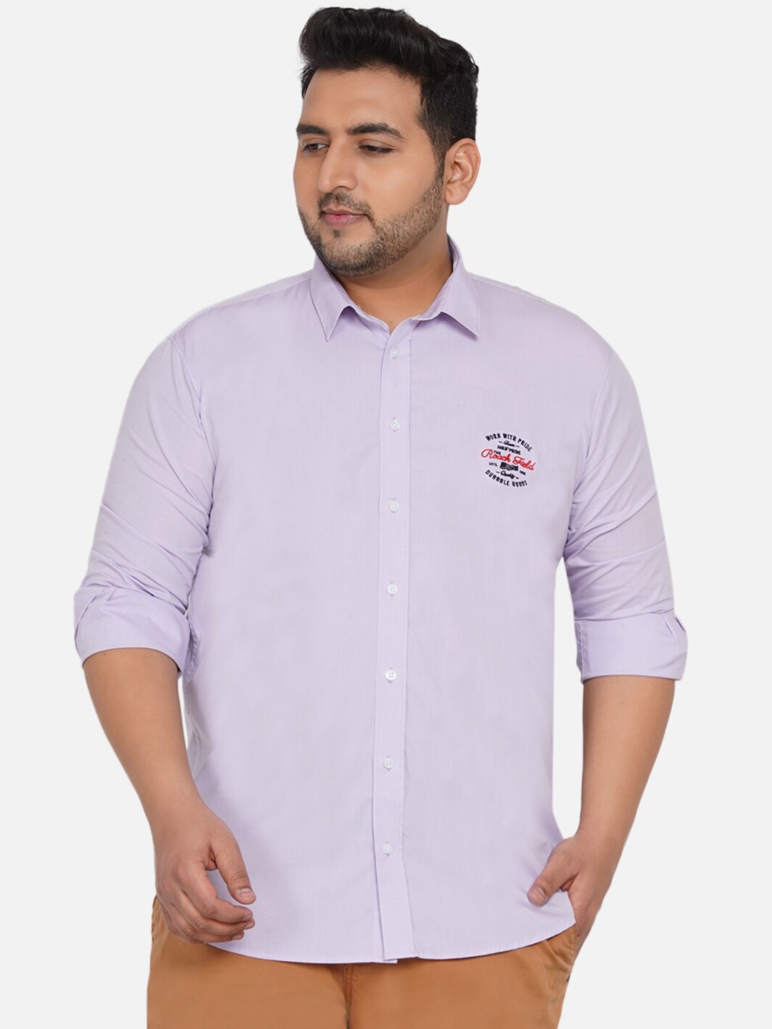 

John Pride Men Purple Plus Size Casual Shirt