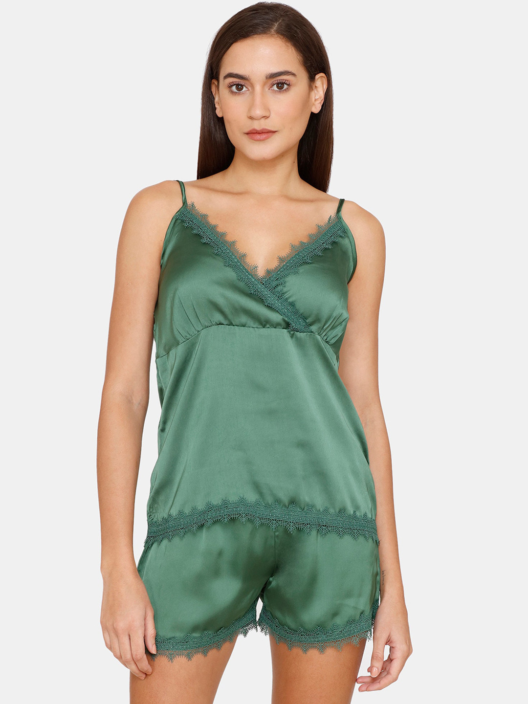 

Zivame Women Green Satin Night suit