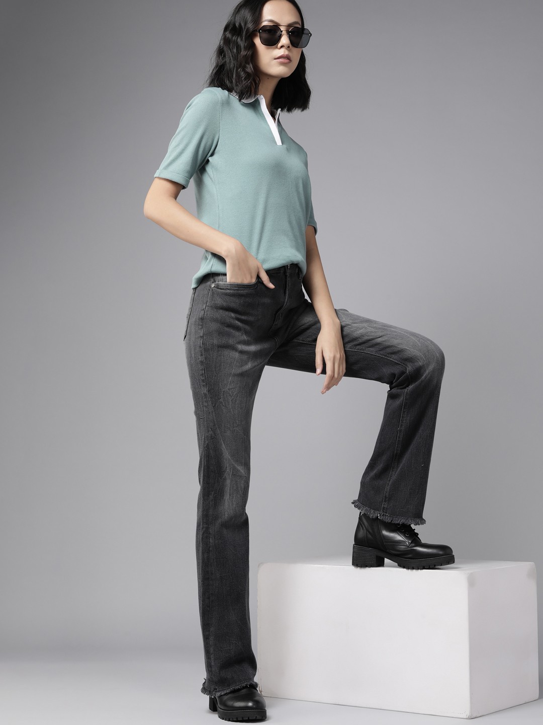 

Roadster Women Sea Green Polo Collar T-shirt