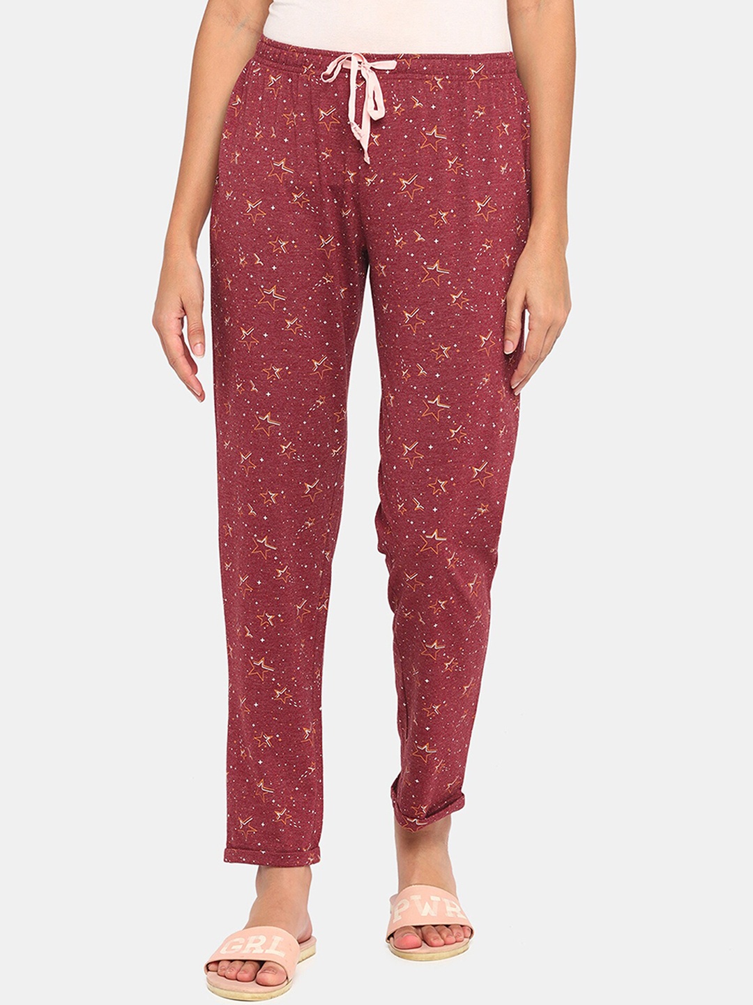 

Rosaline by Zivame Women Red Printed Mid Rise Cotton Lounge Pants