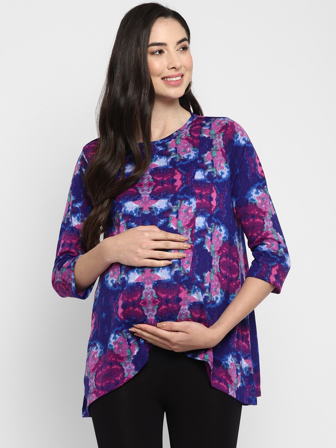

Momsoon Maternity Purple Printed High-Low Longline Top