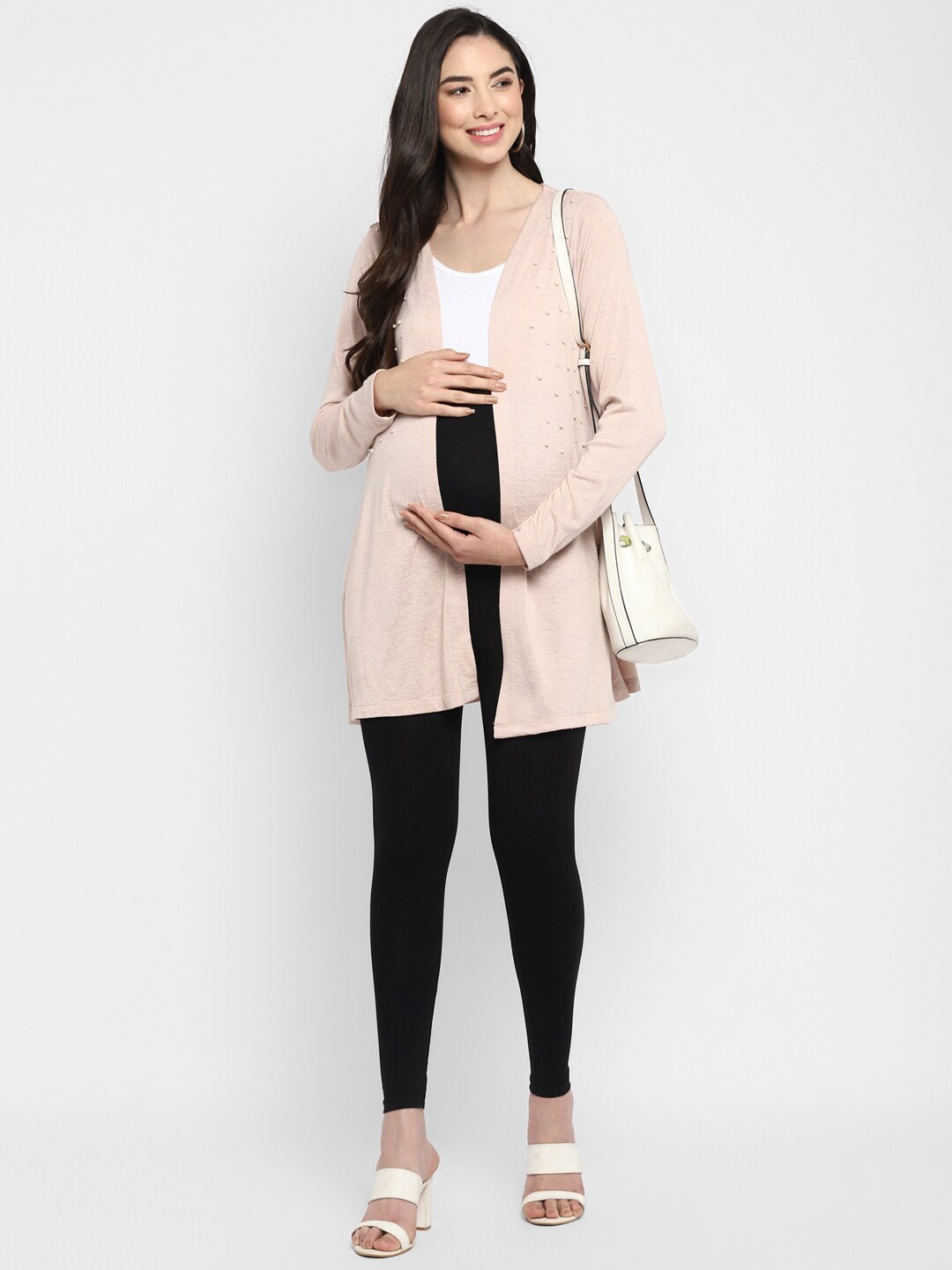 

Momsoon Maternity Women Pink Self Design Cotton Maternity Shrug