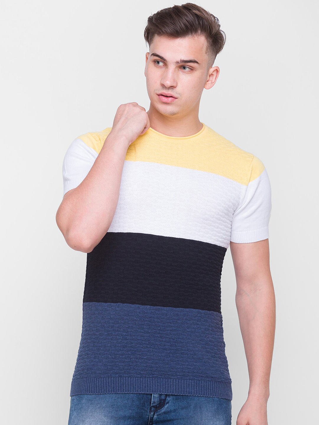 

Globus Men White & Black Colourblocked Pullover