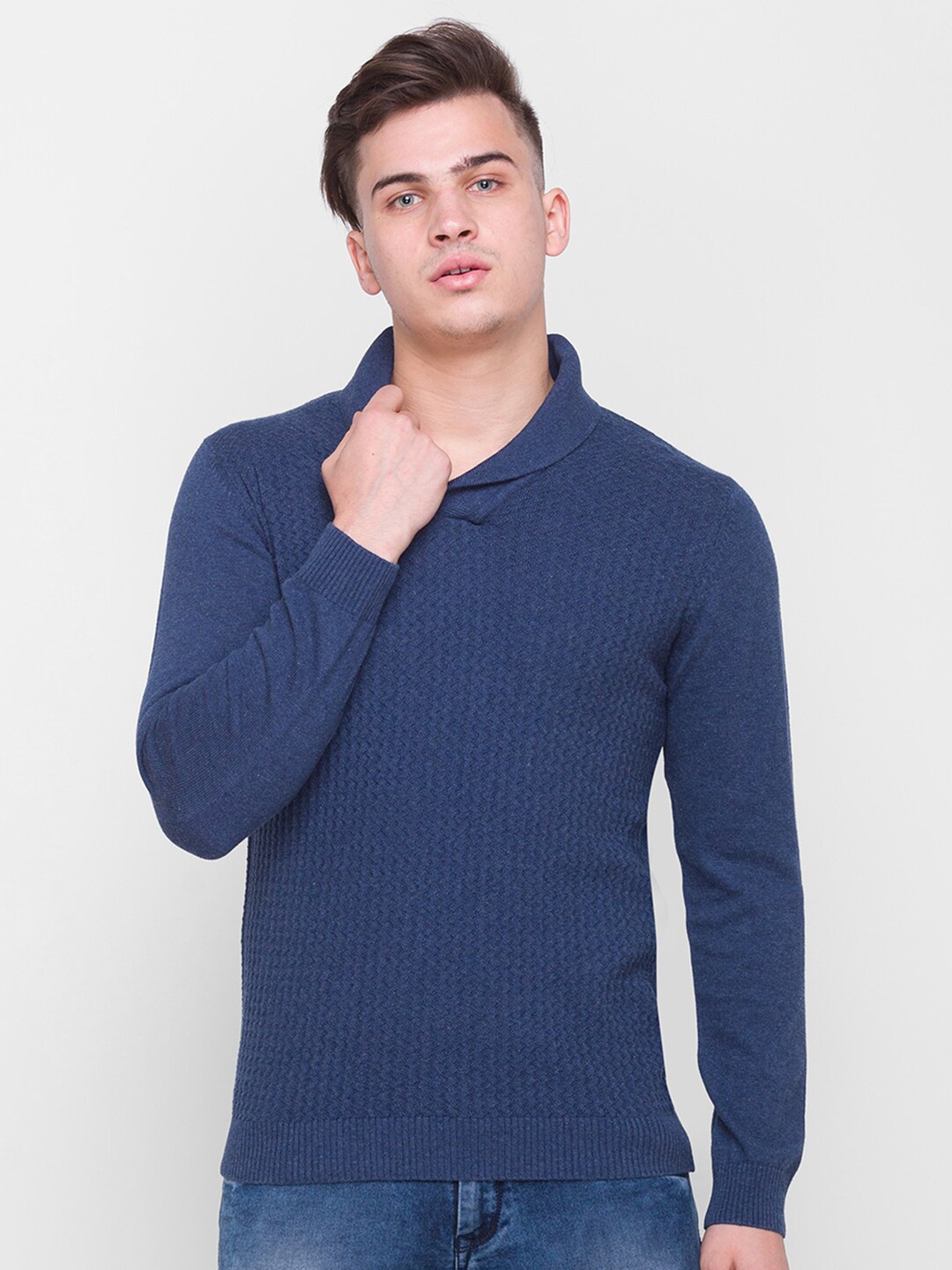 

Globus Men Navy Blue Self Design Pullover