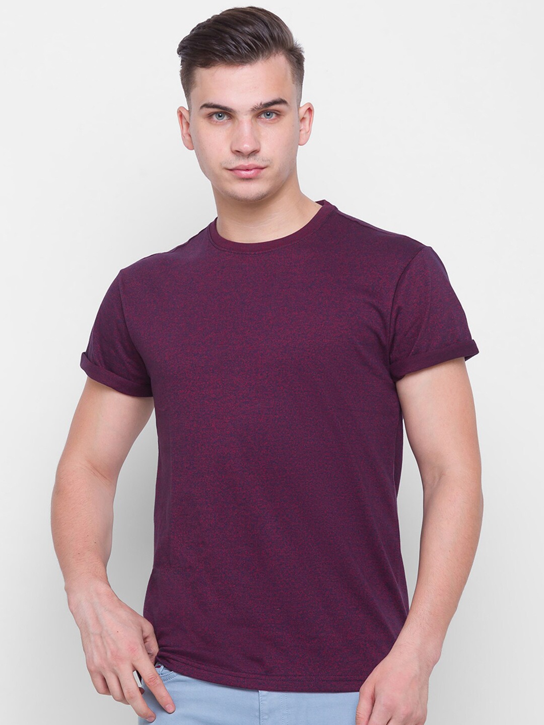 

Globus Men Maroon Self-Design T-shirt