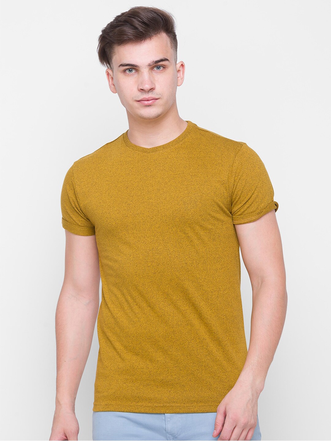 

Globus Men Mustard Yellow Cotton T-shirt