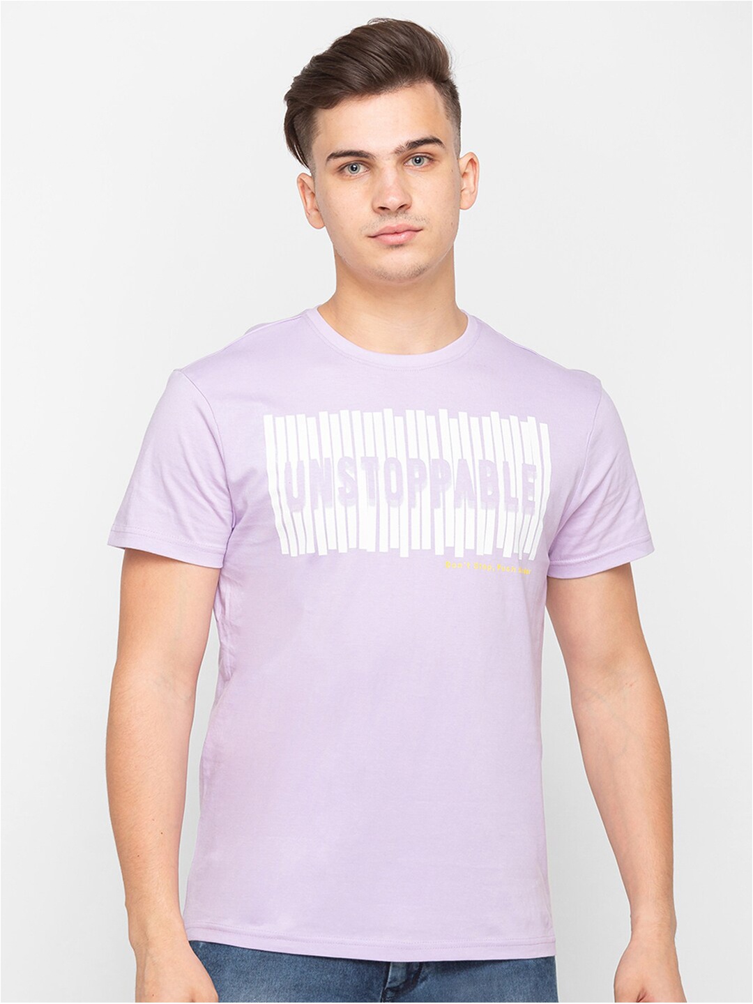 

Globus Men Lavender Typography Printed Cotton T-shirt