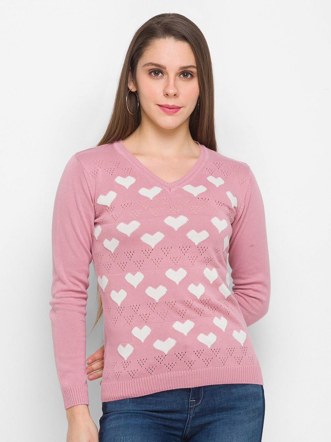 

Globus Women Pink & White V-Neck Long Sleeves Pullover