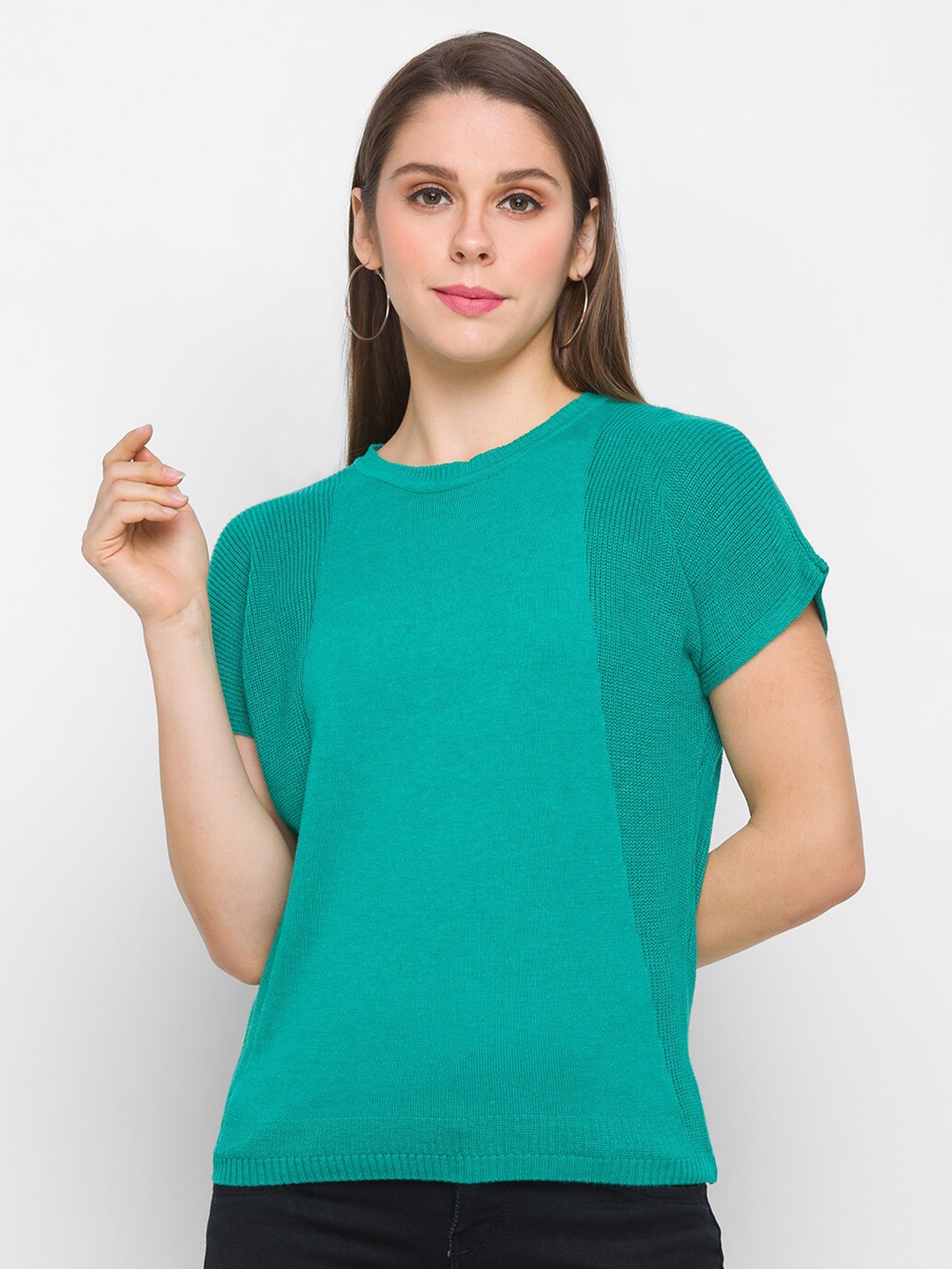

Globus Women Teal Self Design Pullover