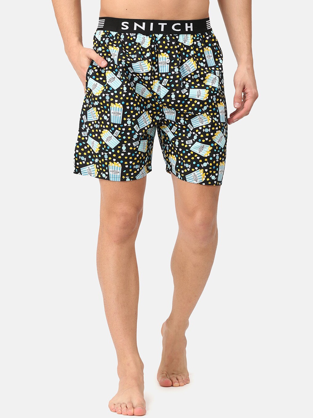 

Snitch Men Black & Blue Printed Pure Cotton Boxer