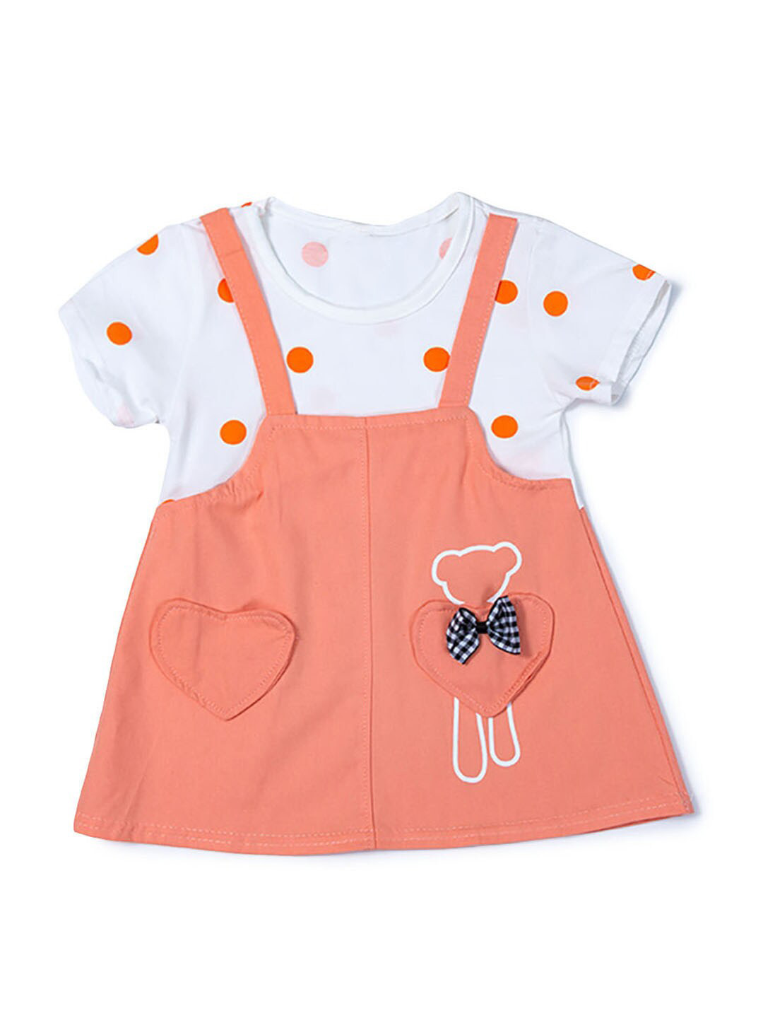 

Hopscotch Girls Peach-Coloured & White A-Line Dress