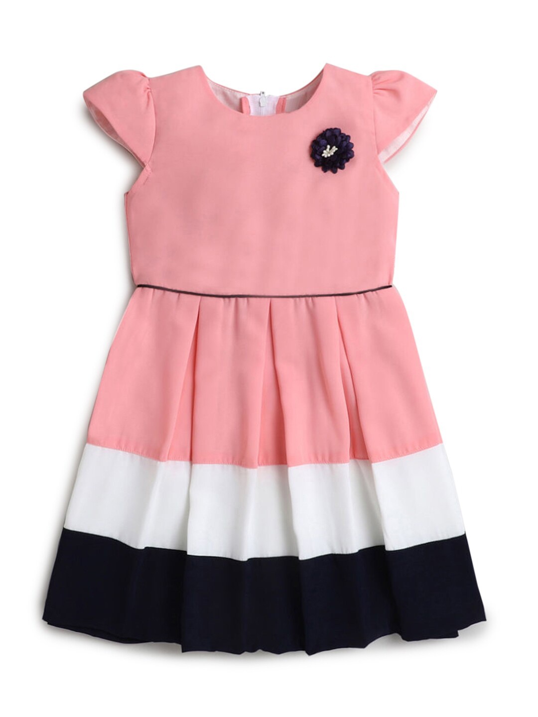 

Hopscotch Girls Pink & White Colourblocked Cotton Dress