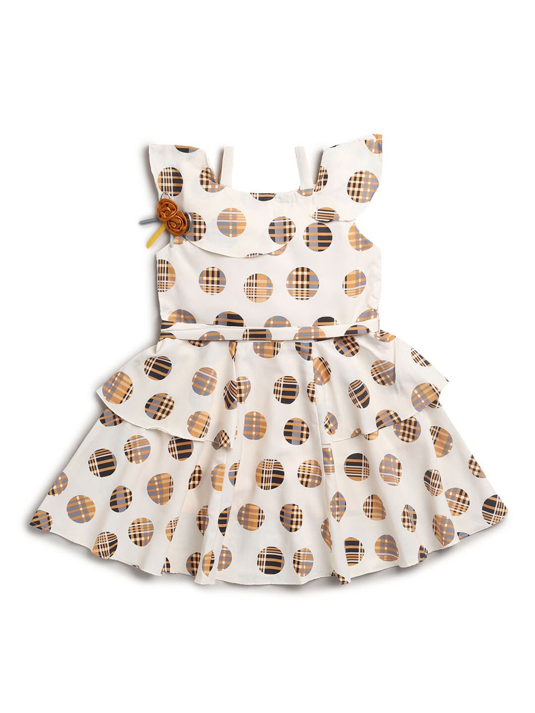 

Hopscotch White & Beige Layered Cotton Dress