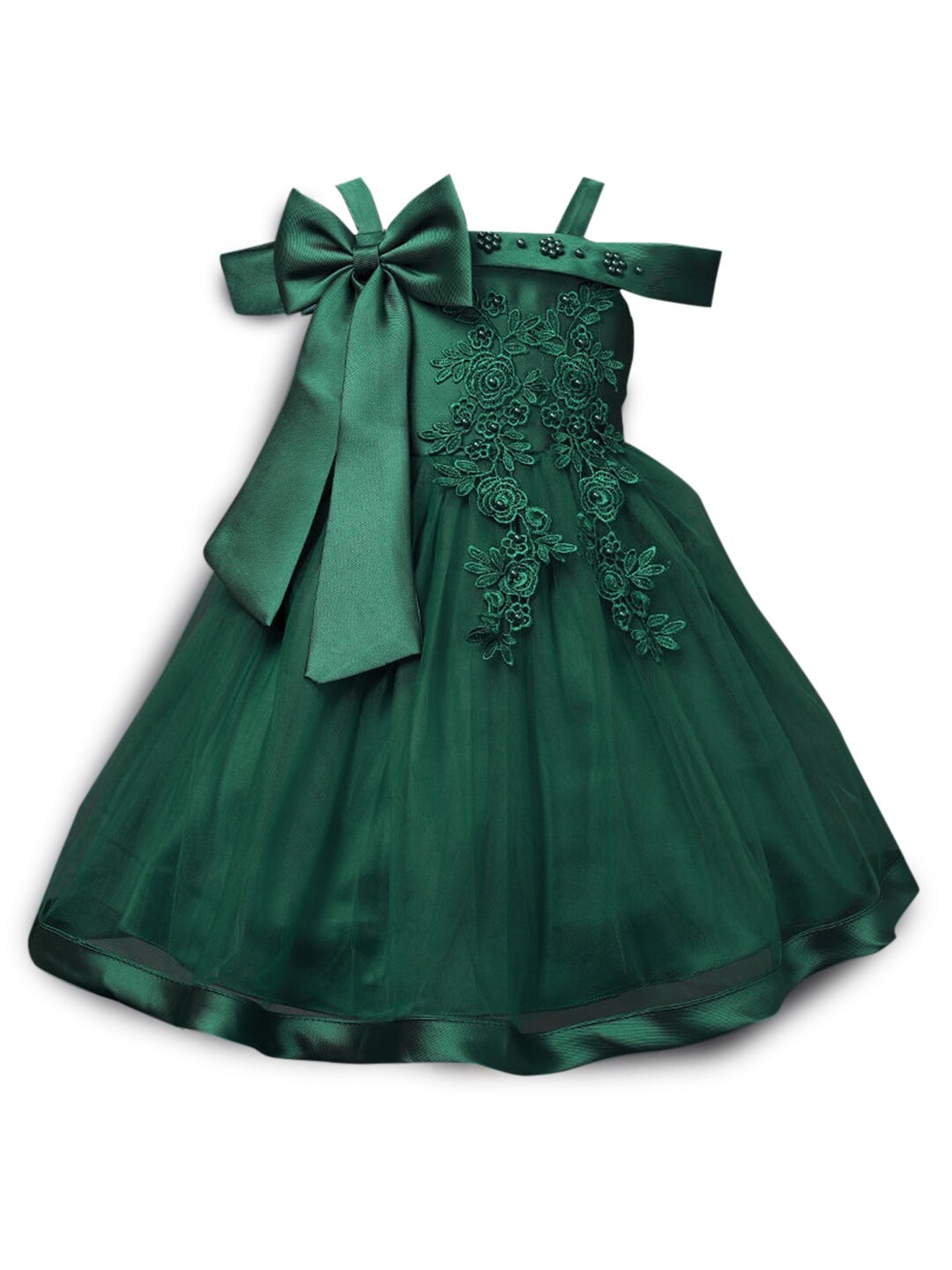

Hopscotch Girls Green Off-Shoulder Dress With Bow