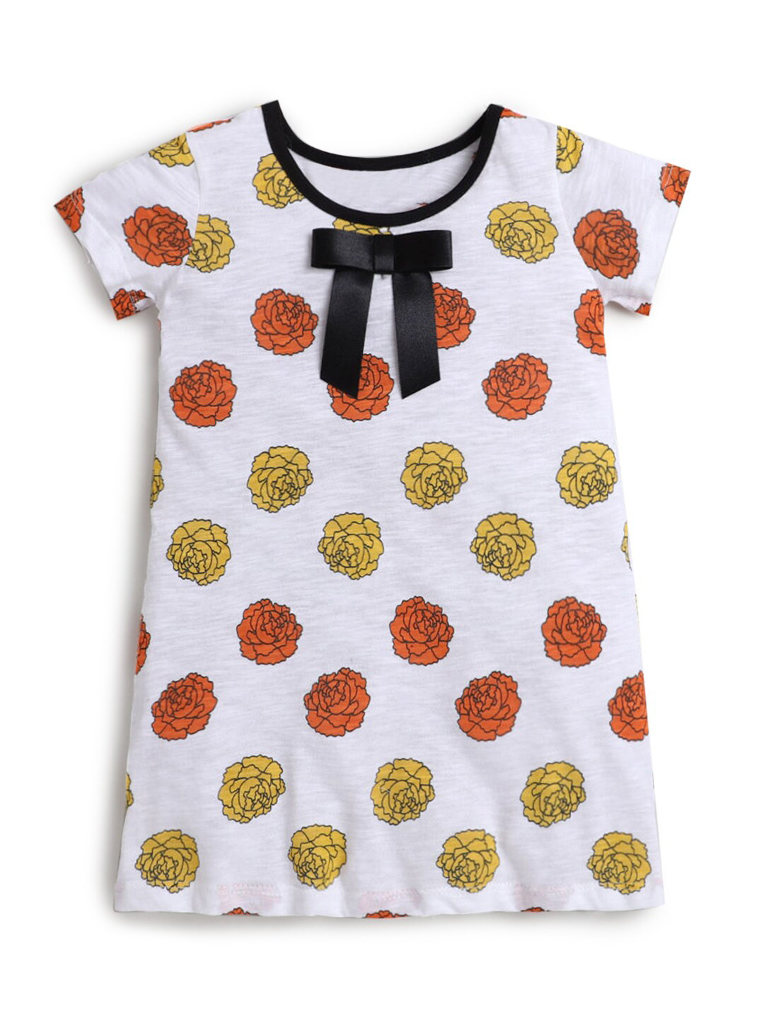 

Hopscotch Girls White Floral Printed Cotton T-shirt Dress