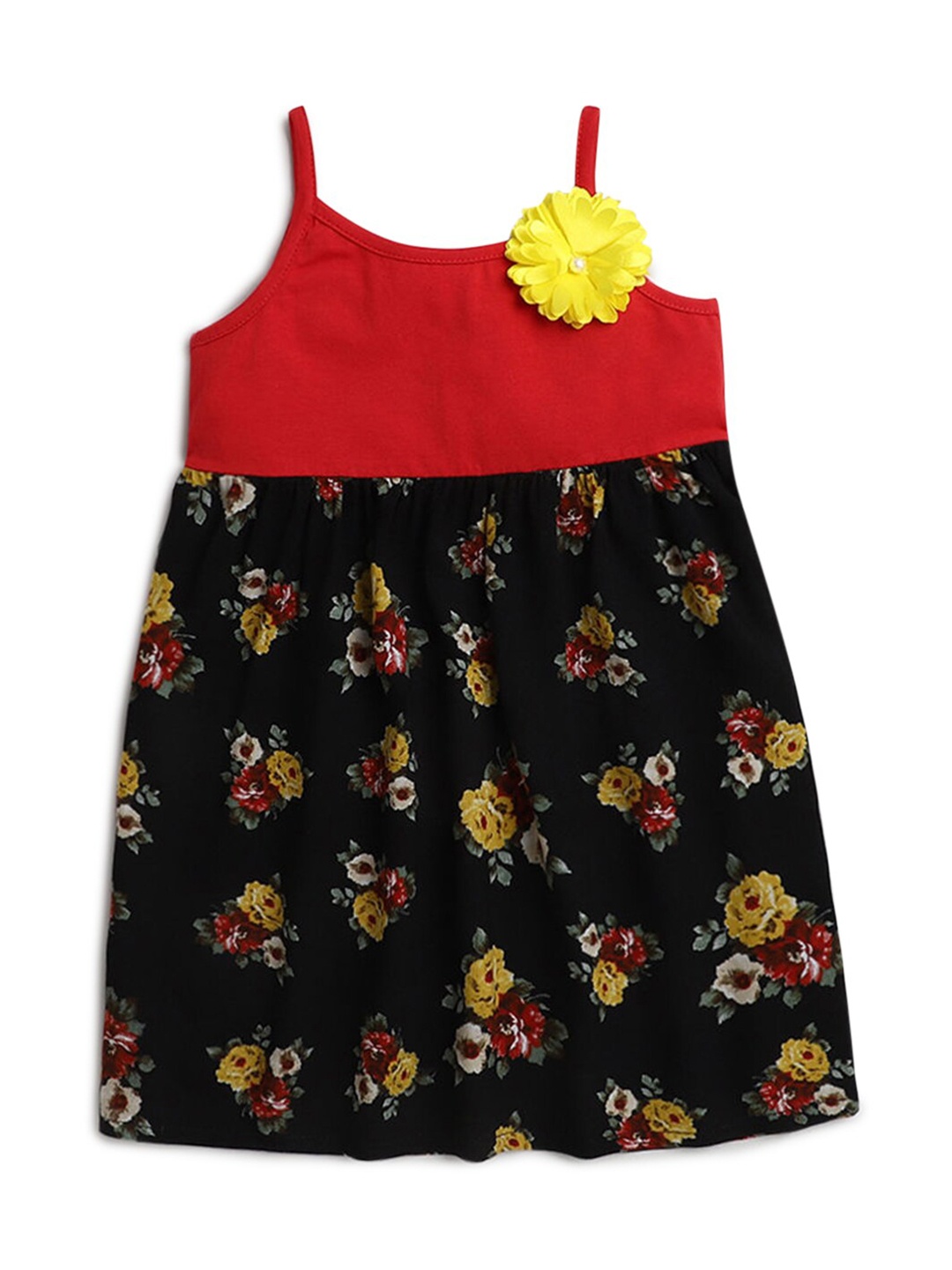 

Hopscotch Girls Black & Red Floral Shoulder Straps Cotton A-Line Dress