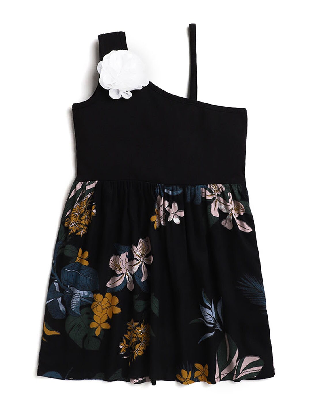 

Hopscotch Girls Black Floral Printed Fit & Flare Cotton Dress