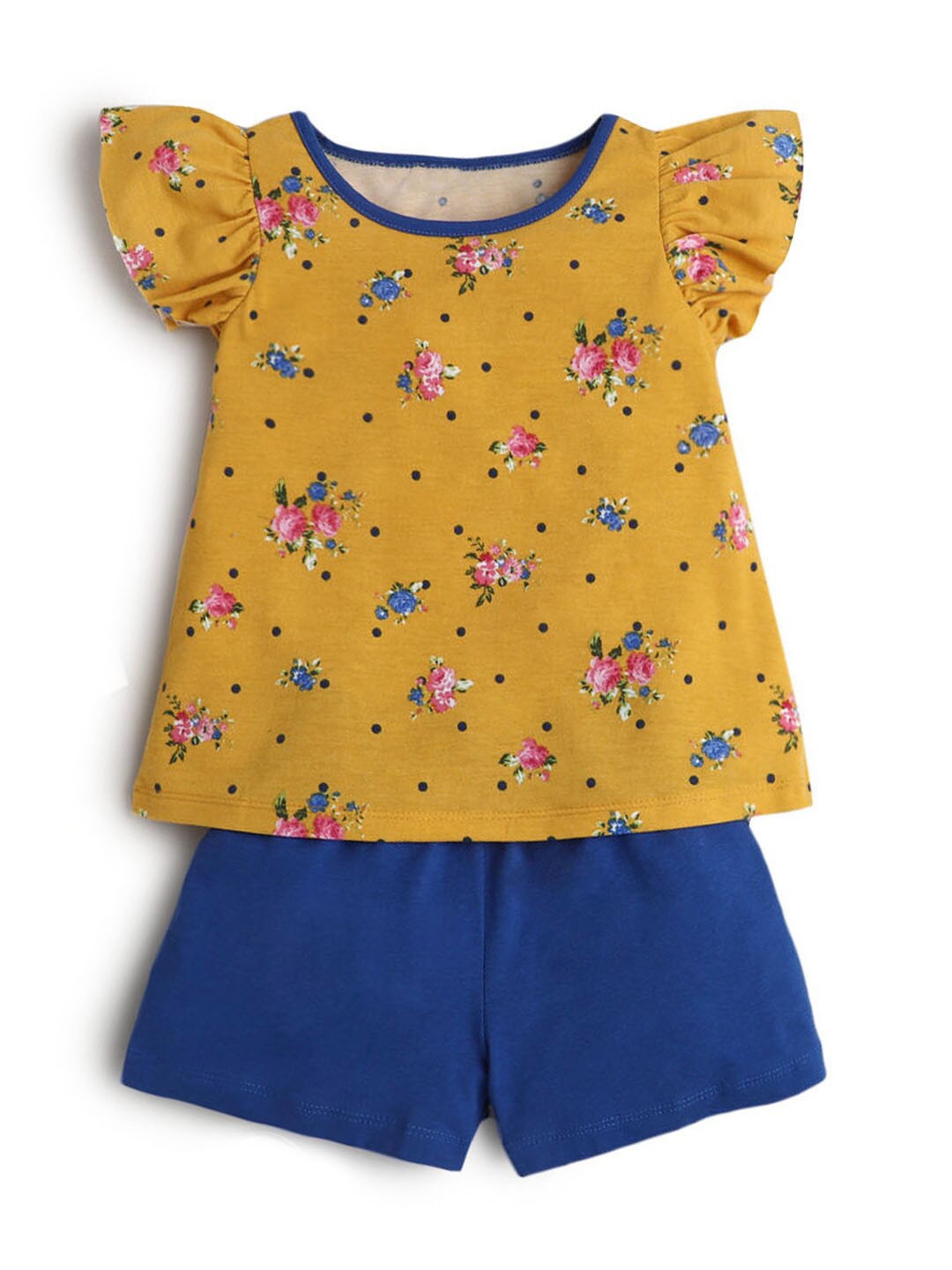 

Hopscotch Girls Yellow & Blue Printed Top with Shorts