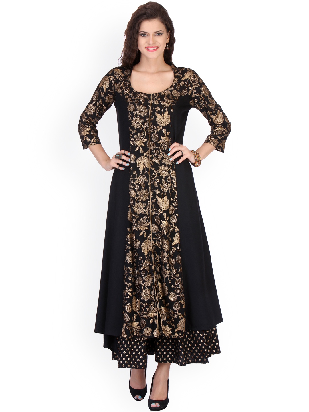 

Varanga Black Printed Kurta with Palazzo Trousers