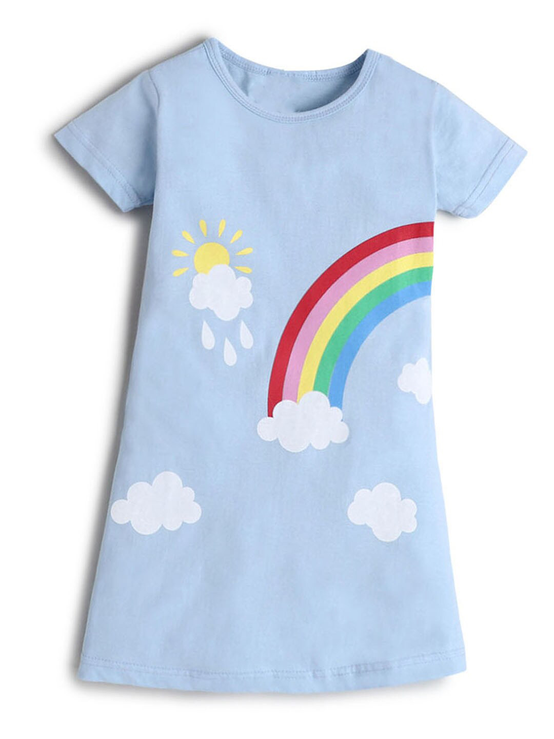 

Hopscotch Girls Blue Graphic Printed T-shirt Dress